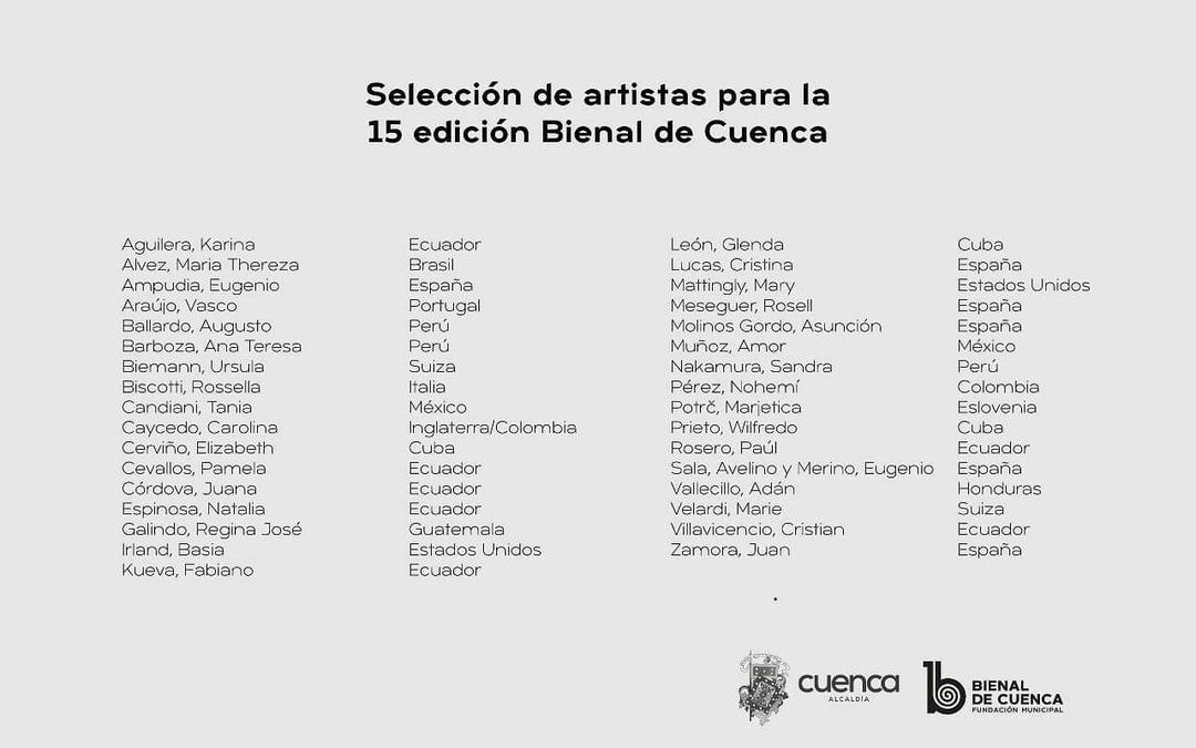 ¡Anuncio de artistas para la 15 edición de la Bienal de Cuenca!